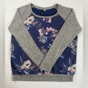 KUT from the Kloth Floral & Gray Raglan Sleeve Top Size M